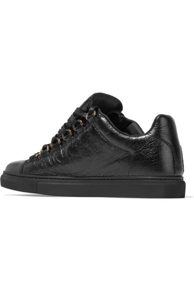 Balenciaga Arena Crinkled-leather Sneakers In Black | ModeSens