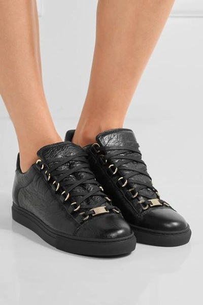 Shop Balenciaga Arena Crinkled-leather Sneakers In Black