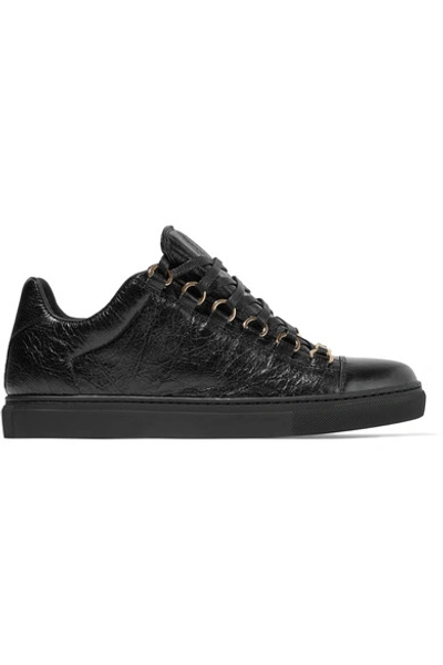 Shop Balenciaga Arena Crinkled-leather Sneakers In Black