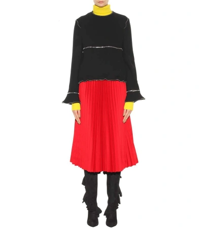Shop Balenciaga Pleated Twill Midi Skirt