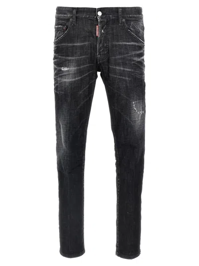 Dsquared2 Cool Gut Black Jeans With Belt Loops And Faded Effect In Denim Man