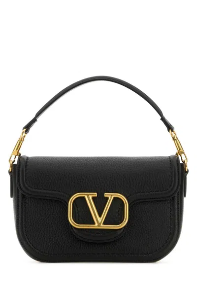 Valentino Garavani Midnight Blue Leather Alltime Shoulder Bag In Black