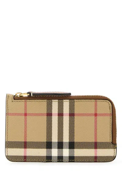 Burberry Beige Card Case With Check Motif In Eco Leather Woman