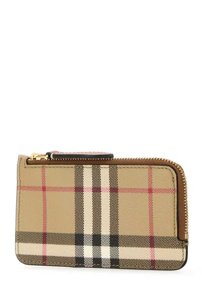 Burberry Beige Card Case With Check Motif In Eco Leather Woman