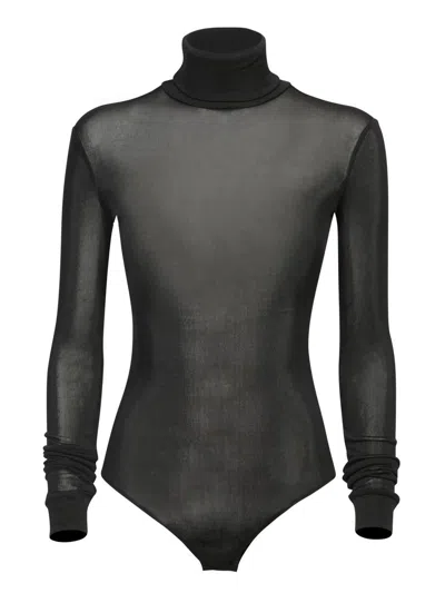 Maison Margiela High-neck Bodysuit With Pleated Sleeve Details And Stretch Fabric