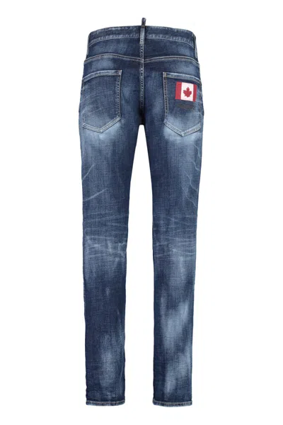 Dsquared2 Distressed Denim Trousers Contrast Stitching In Blue