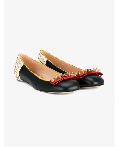 Shop Gucci Studded Leather Ballet Flats