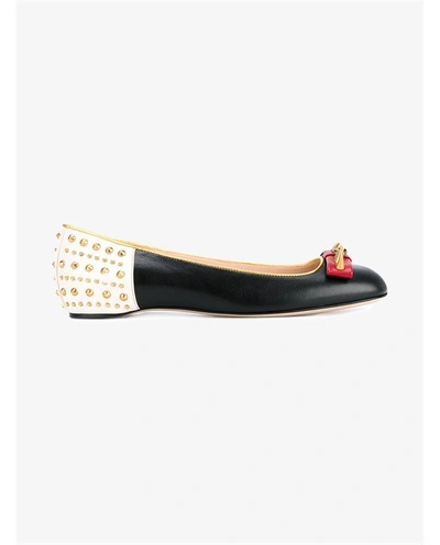 Shop Gucci Studded Leather Ballet Flats