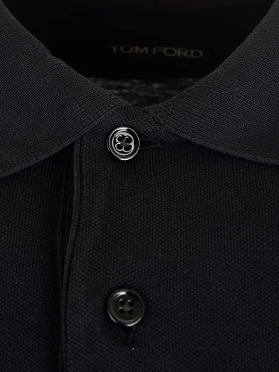 Tom Ford Black Short-sleeves Polo In Cotton Piquet Jersey Man