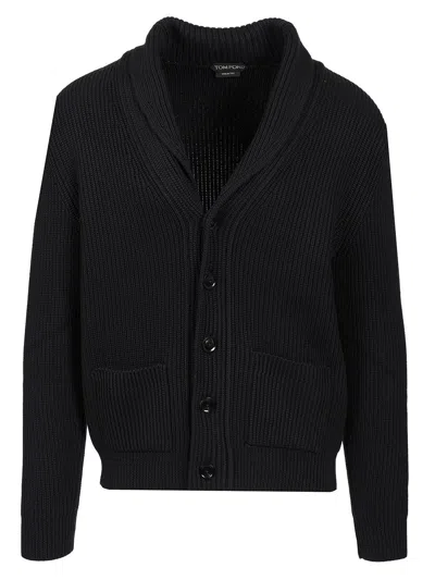 Tom Ford Cashmere Knit Sweater With Buffalo Horn Buttons And Shawl Collar