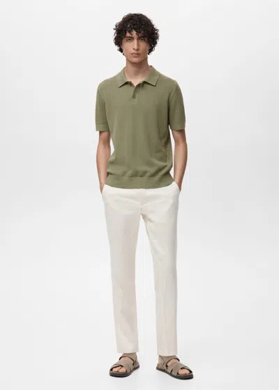 Mango Man Polo Maille Ajourée Coton Vert - Homme - Xxl -