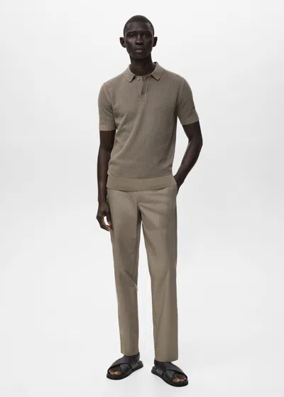 Mango Man Polo Maille Ajourée Coton Vert Foncé - Homme - Xxl -