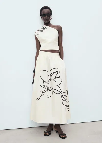 Mango Jupe Brodée Coton Blanc Cassé - Femme - 42 -