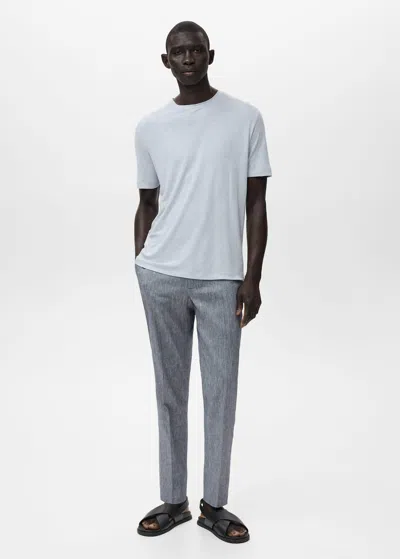 Mango Man T-shirt Lin Slim-fit Vert D´eau - Homme - Xxl -