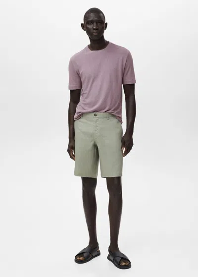 Mango Man Bermuda Slim-fit 100 % Lin Vert Menthe - Homme - 48 -