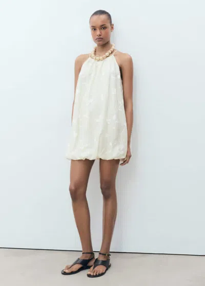 Mango Robe Halter Style Boule Écru - Femme - L -