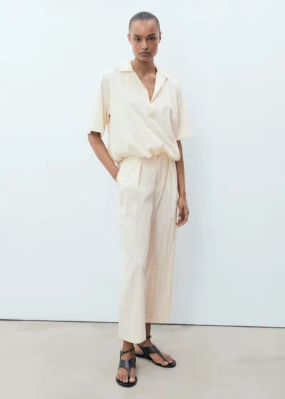 Mango Cropped Elastic Waistband Pants In White