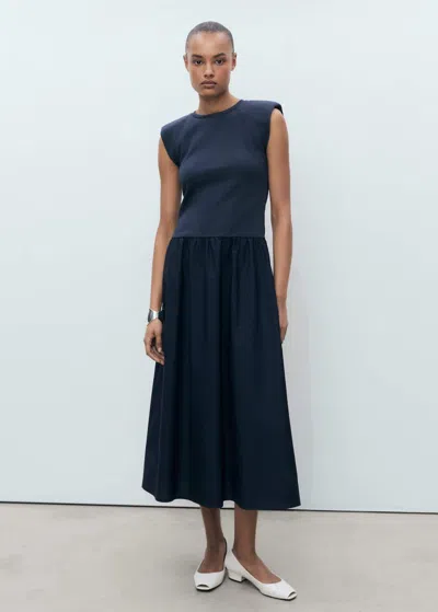Mango Shoulder Pad Maxi Dress In Blue