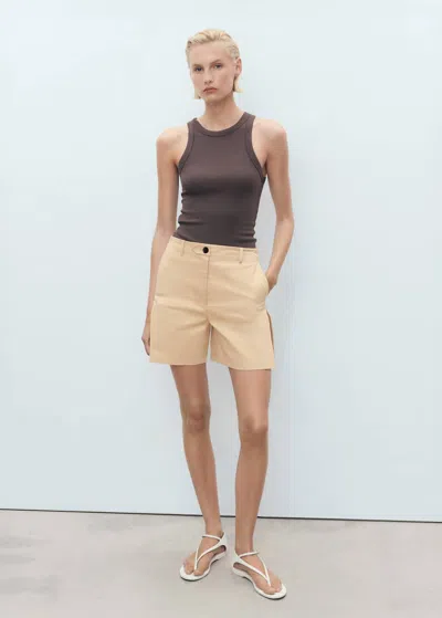 Mango Shorts Droits À Plis Marron Moyen - Femme - M -  In Brown