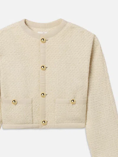 Frame Womens Cream Multi The Trim Cropped Wool-blend Jacket In Neutral