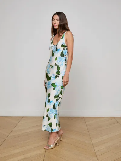 L Agence Akiya Satin Maxi Dress In Multi