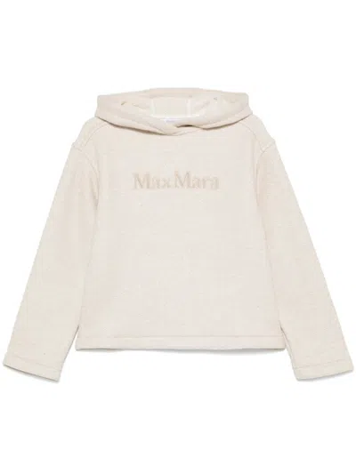 Max Mara Logo Cotton Hoodie With Classic Hood And Ribbed Finish In Multi