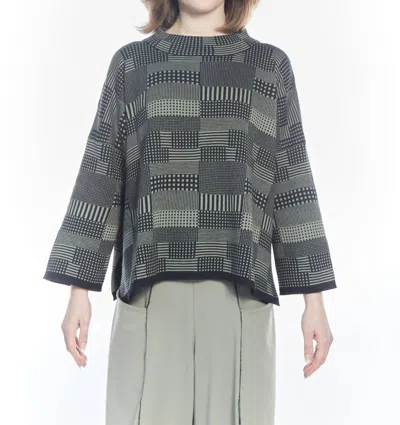 MATTHILDUR BRIANNA PATTERNED LONG SLEEVE SWEATER IN BLACK OLIVE 