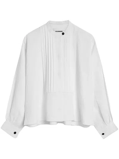 Jil Sander Long-sleeved Linen Shirt With Front Pleated Plastron