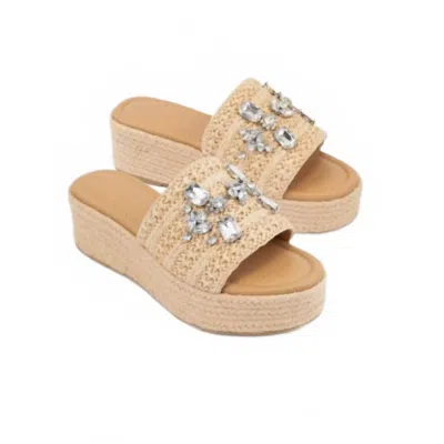Soda Women's Rhinestone Raffia Platform Sandals In Beige