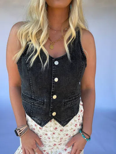 Saints & Hearts Dolled Up Denim Vest In Black