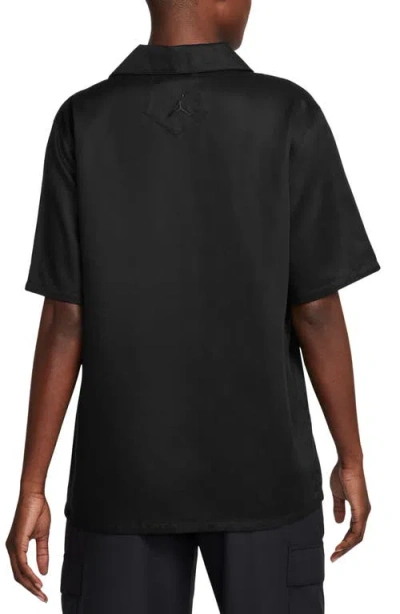 Jordan Embroidered Notched Collar Camp Shirt In Black