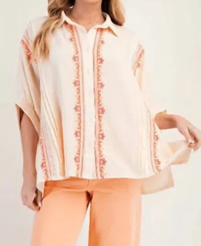 Easel Amelia Embroidered Button Down Shirt In Natural