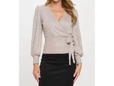 Perseption Concept Side Tie Wrap Top In Heather Oat/black