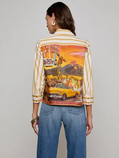 L Agence Fawn Desert Print Shirt In Yellow