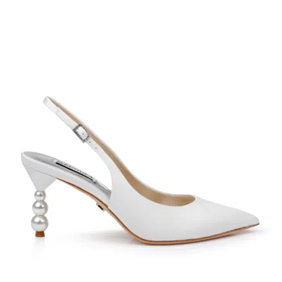 Badgley Mischka Collection Beatrix Slingback Pointed Toe Pump In White