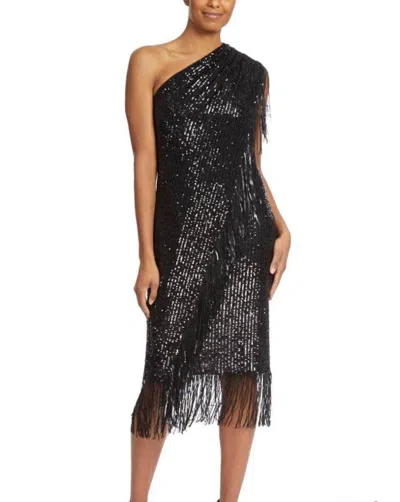 Badgley Mischka Asymmetrical Sequin Gown In Black