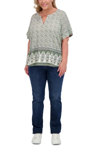 Lucky Brand Persian Carpet Print Short Sleeve Top