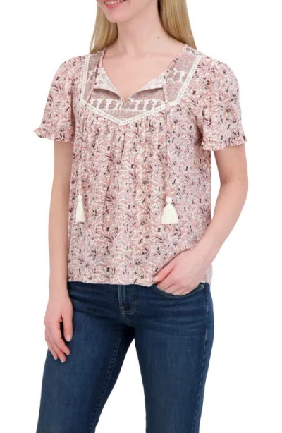 Lucky Brand Split Neck Puff Sleeve Top