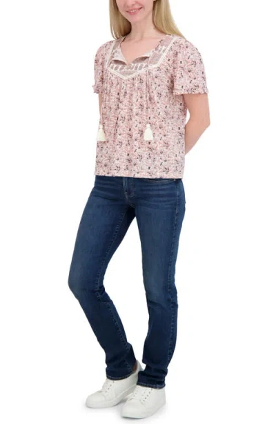 Lucky Brand Split Neck Puff Sleeve Top