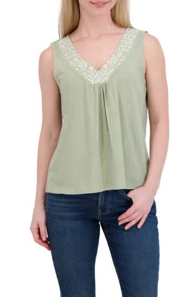 Lucky Brand Embroidered V-neck Cotton Tank