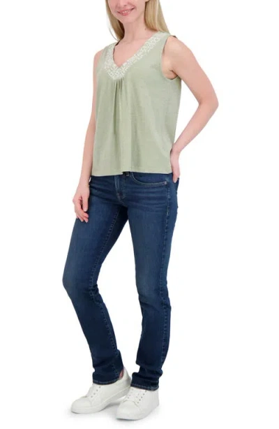Lucky Brand Embroidered V-neck Cotton Tank