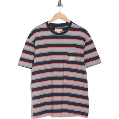 Cat Wwr Stripe Patch Pocket Cotton T-shirt