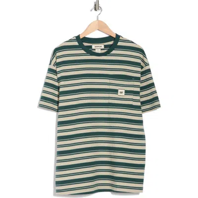 Cat Wwr Stripe Patch Pocket Cotton T-shirt