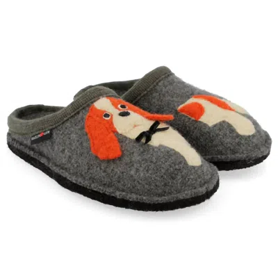 HAFLINGER WOMEN'S SPANIEL BOILED WOOL SLIPPER IN GRAY 