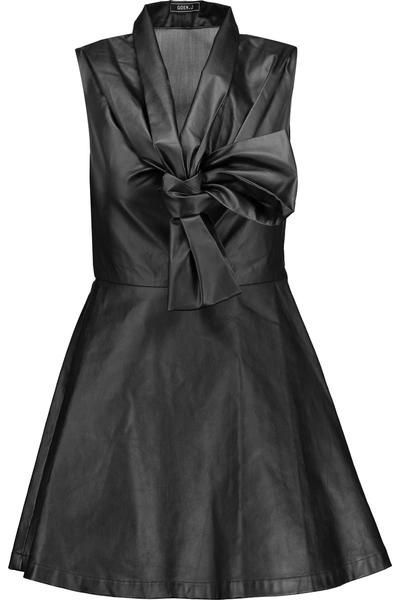 Goen J Bow-embellished Coated Denim Mini Dress