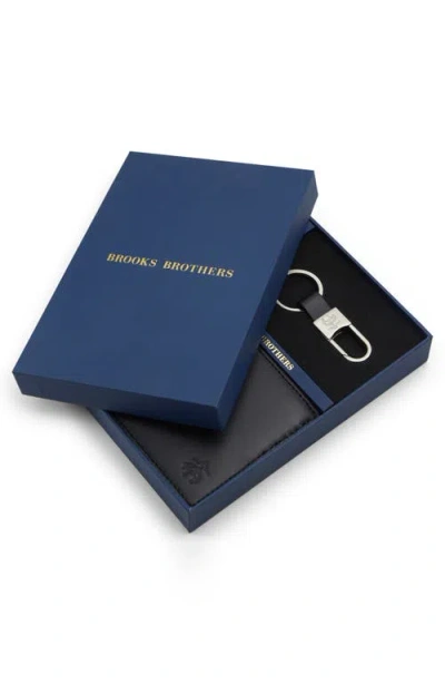 Brooks Brothers Leather Wallet & Keyring Gift Set