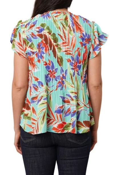 Sunny Leigh Pleated Tie Neck Short Sleeve Top