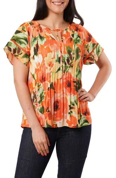 Sunny Leigh Ruffle Pleated Tie Neck Short Sleeve Top