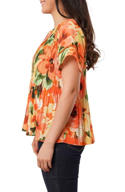 Sunny Leigh Ruffle Pleated Tie Neck Short Sleeve Top