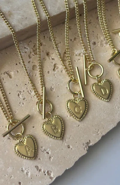 Adornia 14k Gold Plated Heart Initial Toggle Necklace